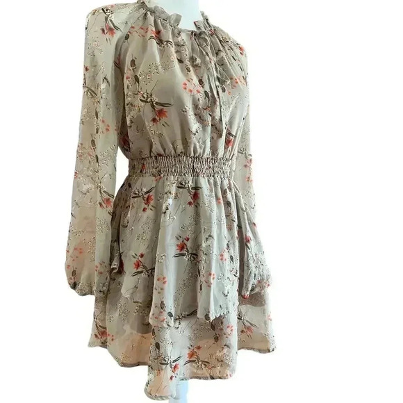 ALLEGRA K ruffled floral layered tiered chiffon smocked waist dress size xs - Picture 3 of 12